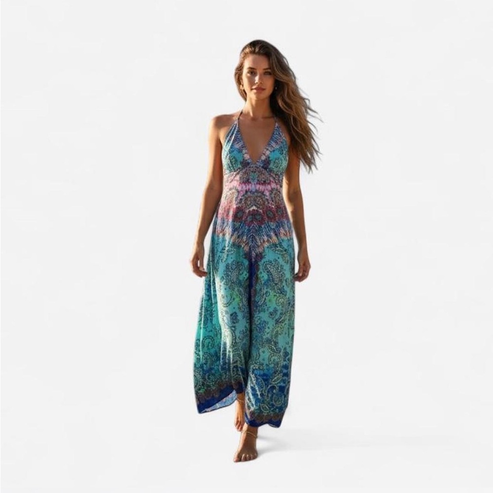 India Boutique Blue and Pink Backless Dress